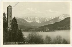 wörthersee, schrotturm, blick auf loretto und karawanken