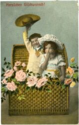 glückwünsche, kinder in einer kiste mit blumen