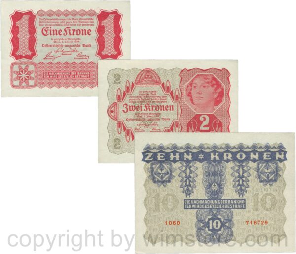 Österreich, 1. republik, p073, p074, 1 und 2 kronen 1922; 1