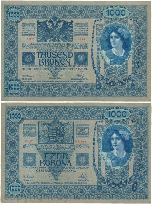 Österreich, franz josef i., 1000 kronen 2. jänner 1902, serie 1345, p 08; 1 (kopie)