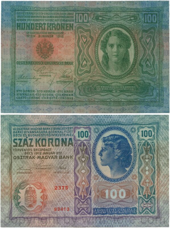 Österreich, franz josef i., 100 kronen 2. jänner 1912, serie 2375, p 12; 1 , schwacher büroklammerabdruck