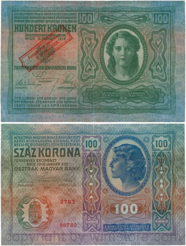 Österreich, 1. republik, p047, 100 kronen 1912, ausgegeben nach dem 4. oktober 1920; 3