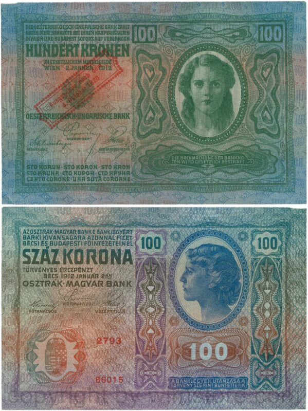 Österreich, 1. republik, p047, 100 kronen 1912, ausgegeben nach dem 4. oktober 1920; 3 (kopie)