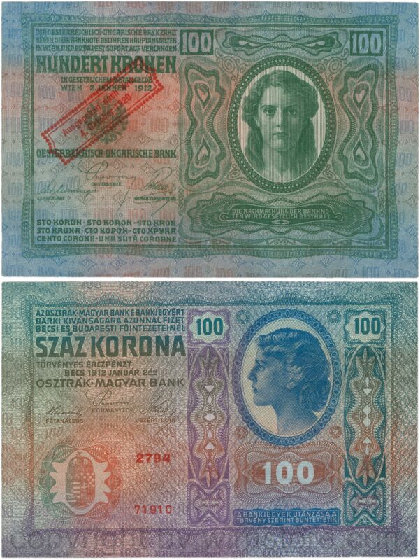 Österreich, 1. republik, p047, 100 kronen 1912, ausgegeben nach dem 4. oktober 1920; 3