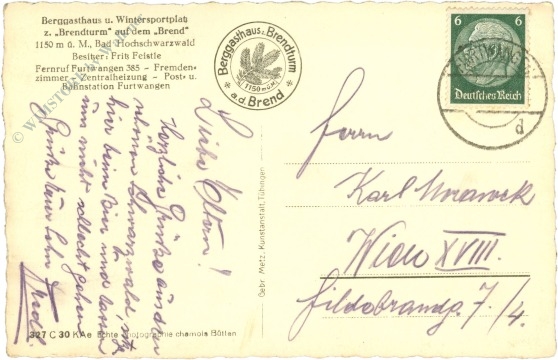 furtwangen im schwarzwald, berggasthaus zum brendturm