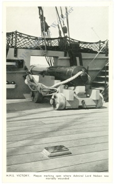 h.m.s. victory plaque marking spot where admiral lord nelson was mortally wounded