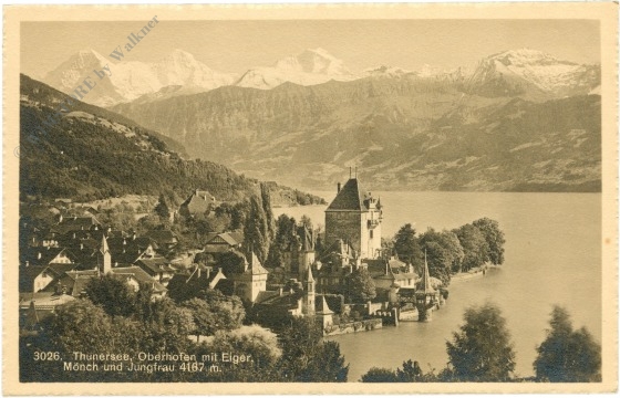 thunersee, oberhofen mit eiger, mönch und jungfrau thunersee, oberhofen mit eiger, mönch und jungfrau