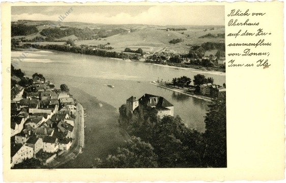 passau, blick von oberhaus auf den zusammenfluss von donau, inn und ilz