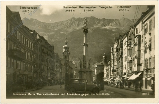 innsbruck, maria theresienstrasse mit annasäule gegen nordkette
