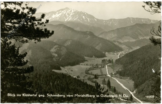 gutenstein, blick ins klostertal gegen schneeberg vom mariahilfberg