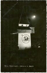 graz, uhrturm beim nacht