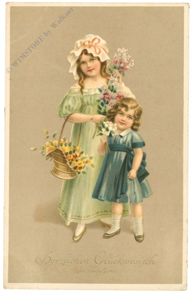 neujahr, zwei kinder mit blumen neujahr, zwei kinder mit blumen
