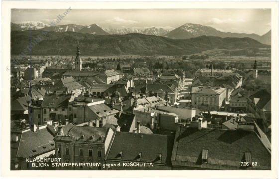 klagenfurt, blick v. stadtpfarrturm gegen d. koschutta
