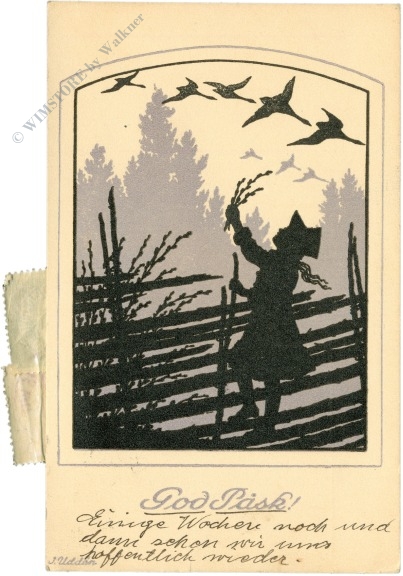 ostern, scherenschnitt mädchen mit enten