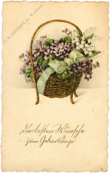 geburtstag, korb mit veilchen geburtstag, korb mit veilchen