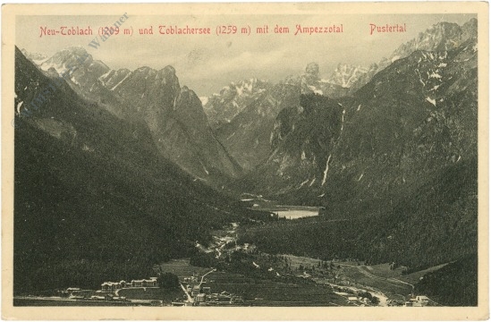 toblach (neu) und toblachersee mit dem ampezzotal, pustertal