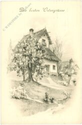 ostern, kinder spielen vor dem haus