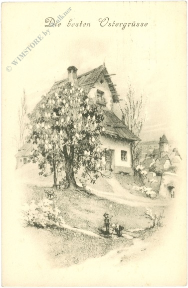 ostern, kinder spielen vor dem haus ostern, kinder spielen vor dem haus
