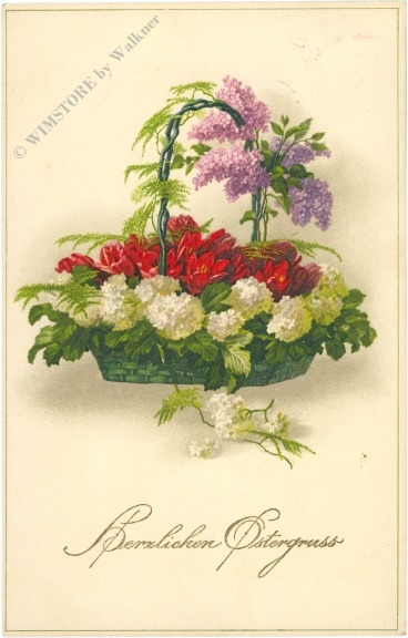 ostern, korb mit blumen