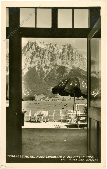 lermoos, terrasse hotel gegen zugspitze