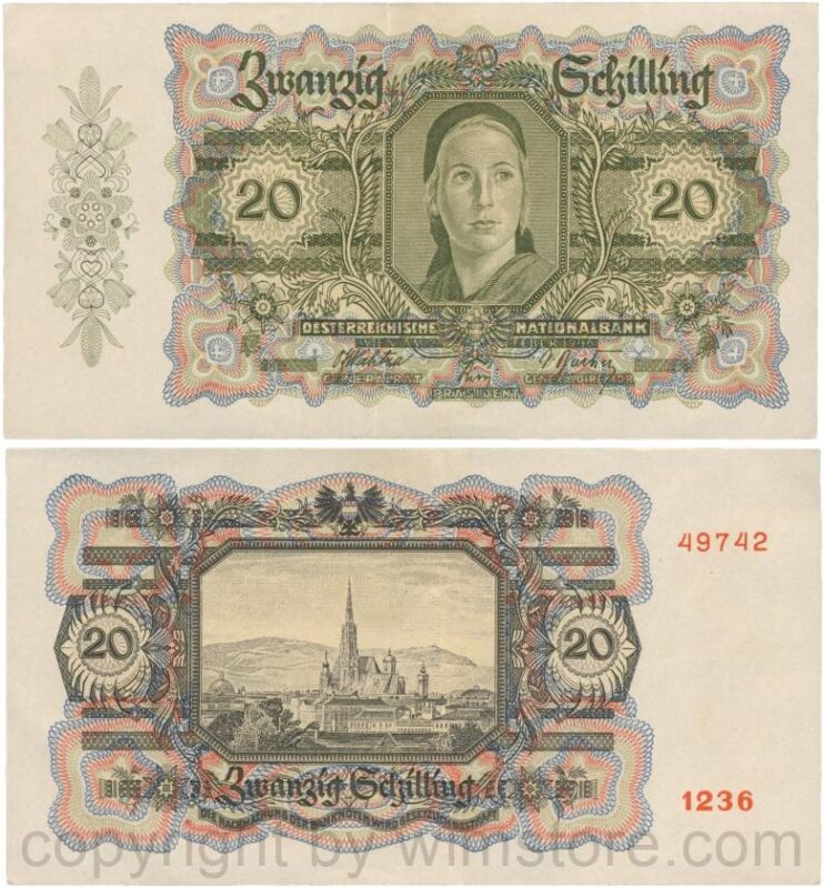 Österreich, 2. republik, p123, 20 schilling 1946; 2 3