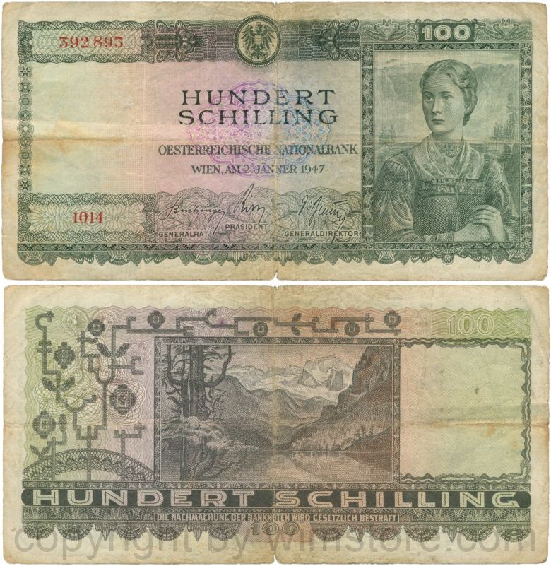 Österreich, 2. republik, p124, 100 schilling 1947; gering
