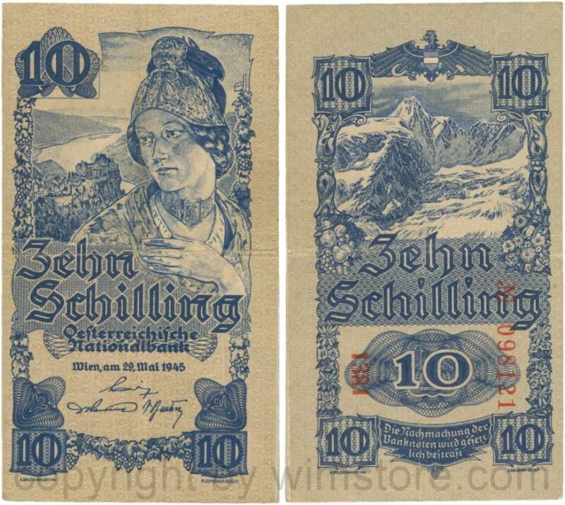 Österreich, 2. republik, p114b, 10 schilling 1945, kn 6 stellig; 3 (kopie)