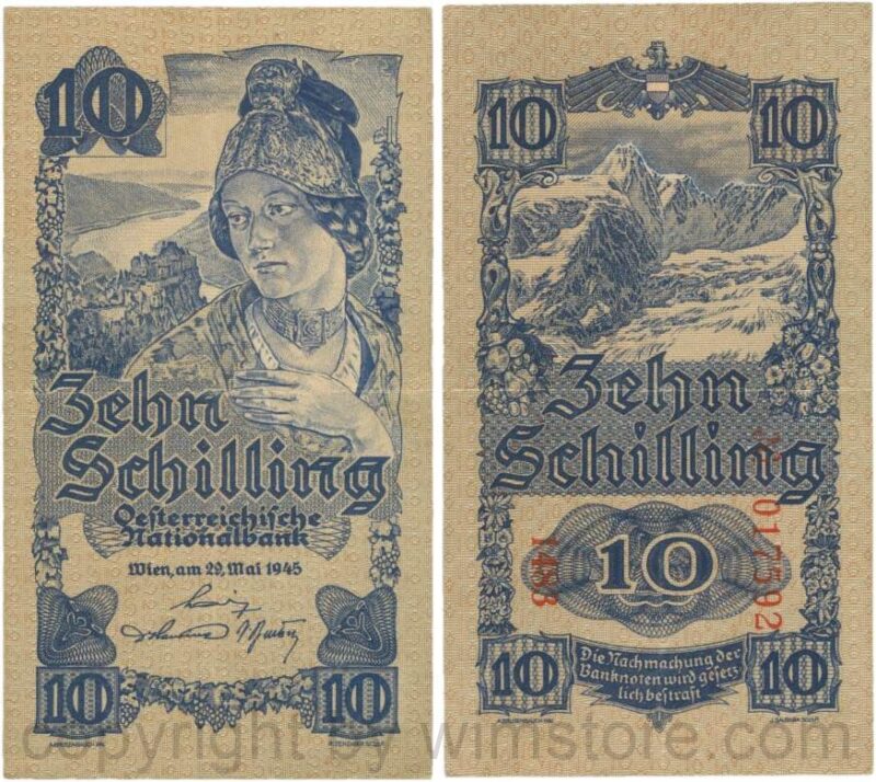 Österreich, 2. republik, p114b, 10 schilling 1945, kn 6 stellig; 3 (kopie)