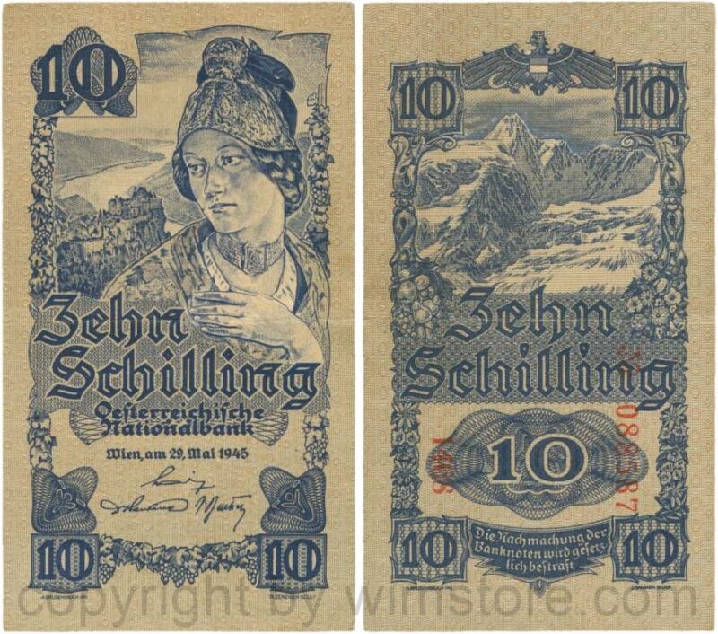 Österreich, 2. republik, p114b, 10 schilling 1945, kn 6 stellig; 3 (kopie)