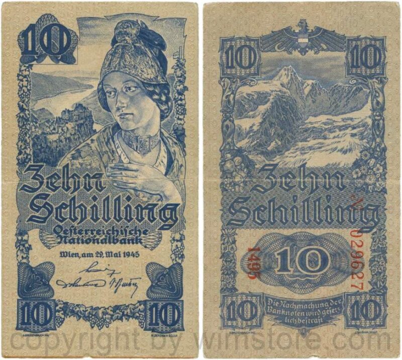 Österreich, 2. republik, p114b, 10 schilling 1945, kn 6 stellig; 4 (kopie)