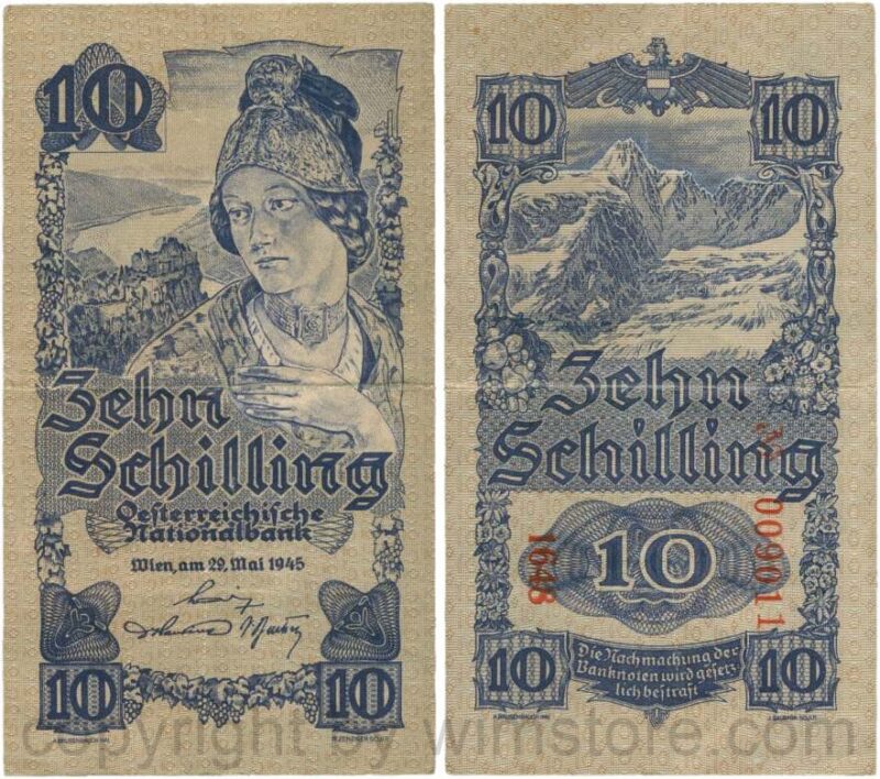 Österreich, 2. republik, p114b, 10 schilling 1945, kn 6 stellig; 4 (kopie)