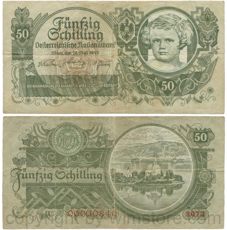 Österreich, 2. republik, p116.2, 20 schilling 1945, mit serife, ohne wasserzeichen, dünnes papier; 2 (kopie)