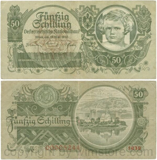 Österreich, 2. republik, p117.1, 50 schilling 1945, mit wasserzeichen; 4