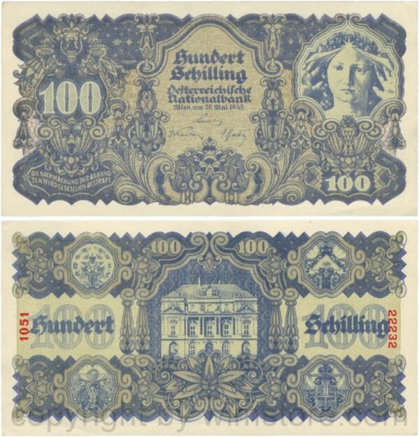 Österreich, 2. republik, p124, 100 schilling 1947; gering (kopie)