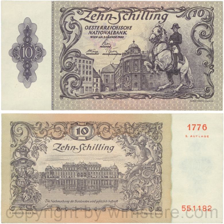 Österreich, 2. republik, p128, 10 schilling 1950, 2. auflage; 1