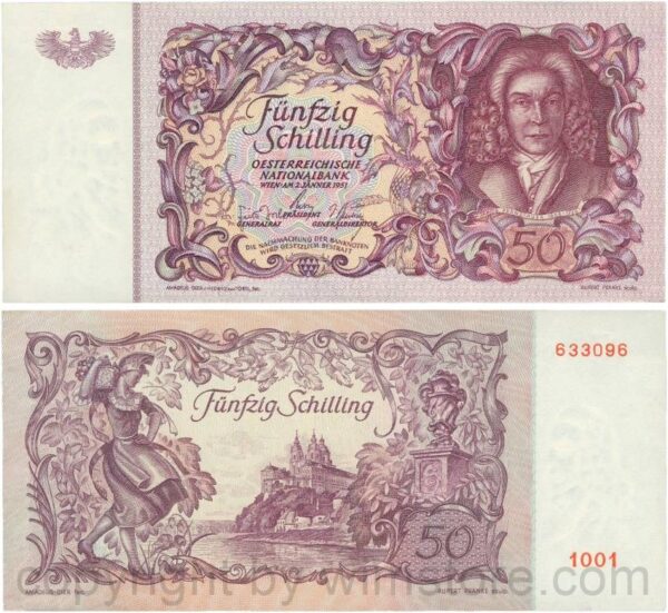 Österreich, 2. republik, p130a, 50 schilling 1951, d. rotlila; 2