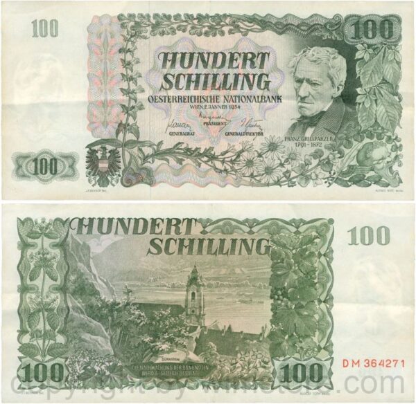 Österreich, 2. republik, p133a, 100 schilling 1954, wert links oben hell schraffiert, serie bh; 3 (kopie)