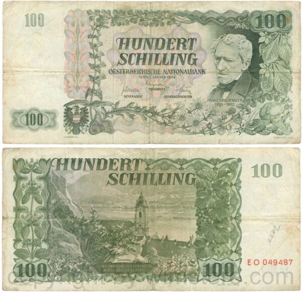 Österreich, 2. republik, p133a, 100 schilling 1954, wert links oben hell schraffiert, serie bf; 3 (kopie)