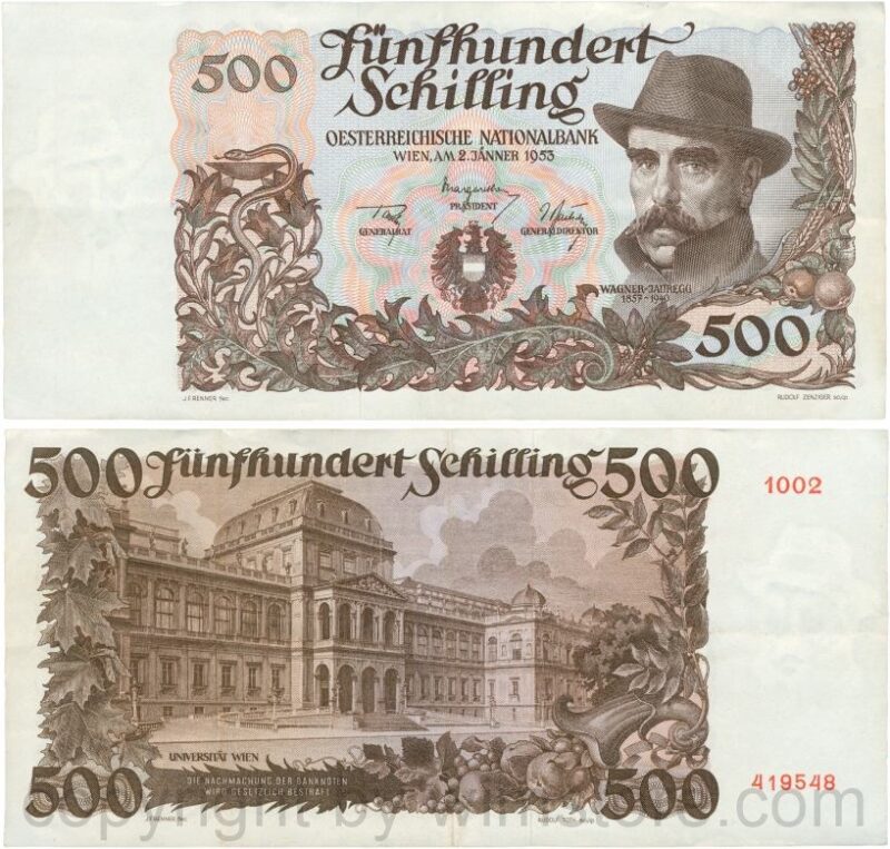 Österreich, 2. republik, p133c, 100 schilling 1954, wert links oben dunkel schraffiert, serie eo; 3 (kopie)