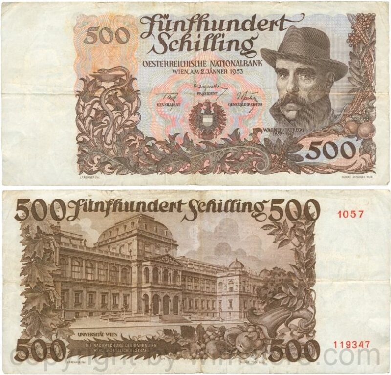Österreich, 2. republik, p134a, 500 schilling 1953; 4 (kopie)