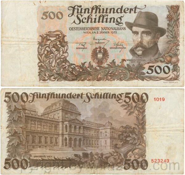 Österreich, 2. republik, p134a, 500 schilling 1953; 4 (kopie)