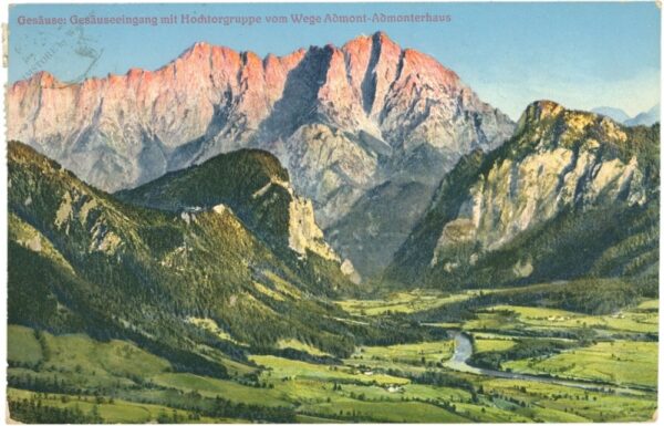 gesäuse, gesäuseeingang mit hochtorgruppe vom wege admont admonterhaus