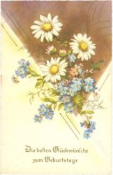 geburtstag, margeriten und vergissmeinnicht