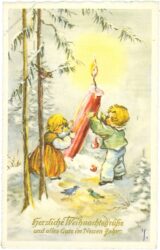 weihnachten, kinder mit großer kerze
