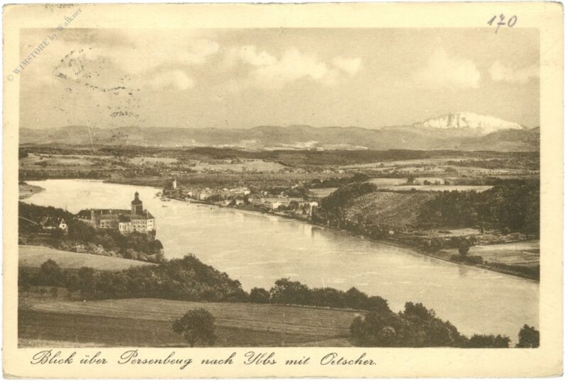 persenbeug, blick über persenbeug nach ybbs mit Ötscher