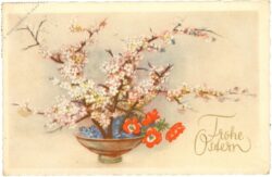 ostern, schale mit blühenden zweigen