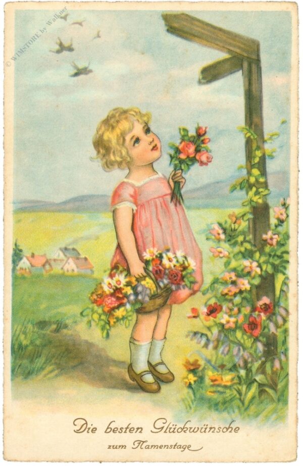 namenstag, mädchen mit blumen