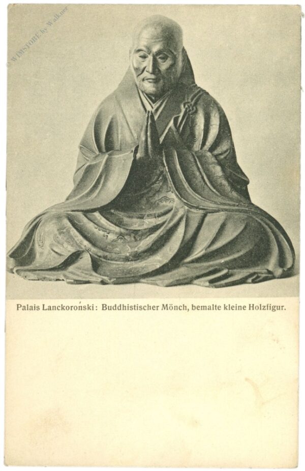 buddhistischer mönch, bemalte kleine holzfigur