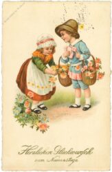 namenstag, zwei kinder mit blumen