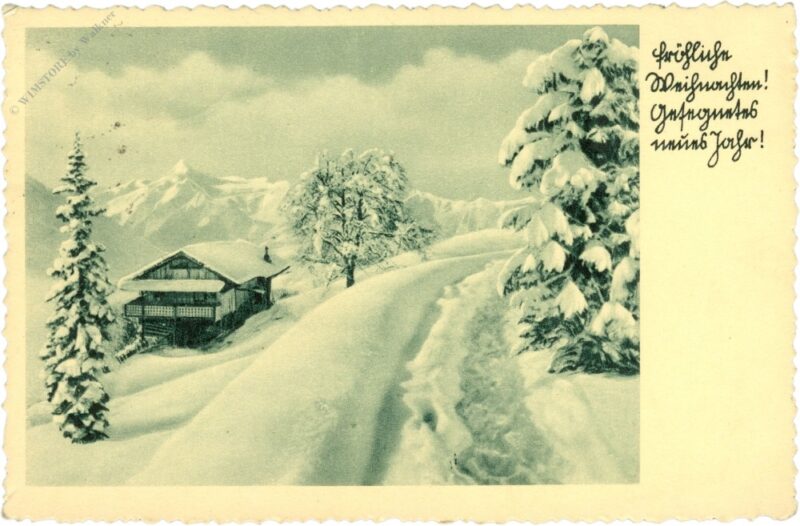 weihnachten, verschneites haus